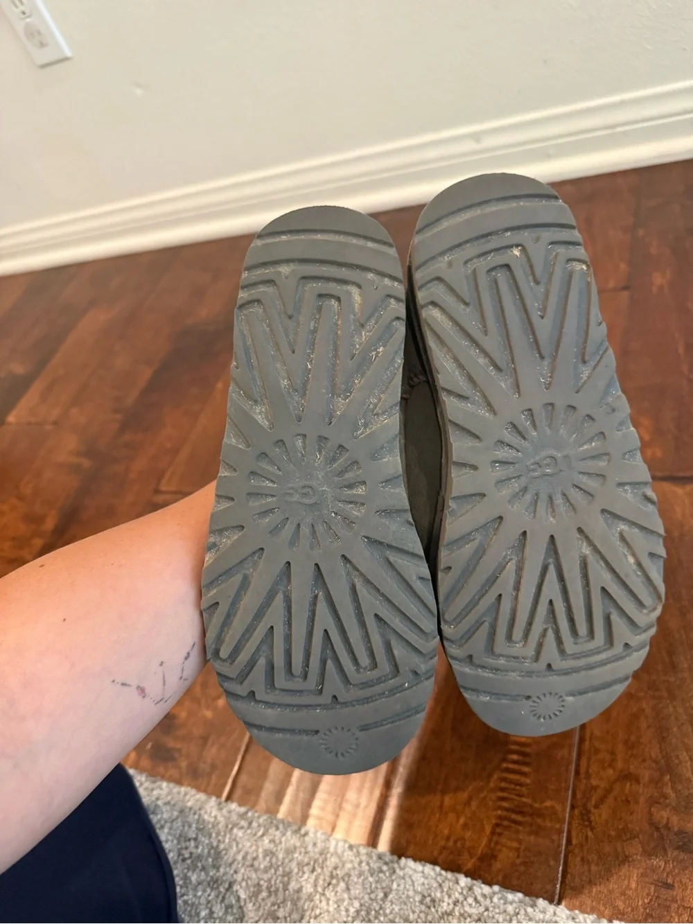 UGG Gray Shearling-Lined Boot Interior with Branded Size Tag
